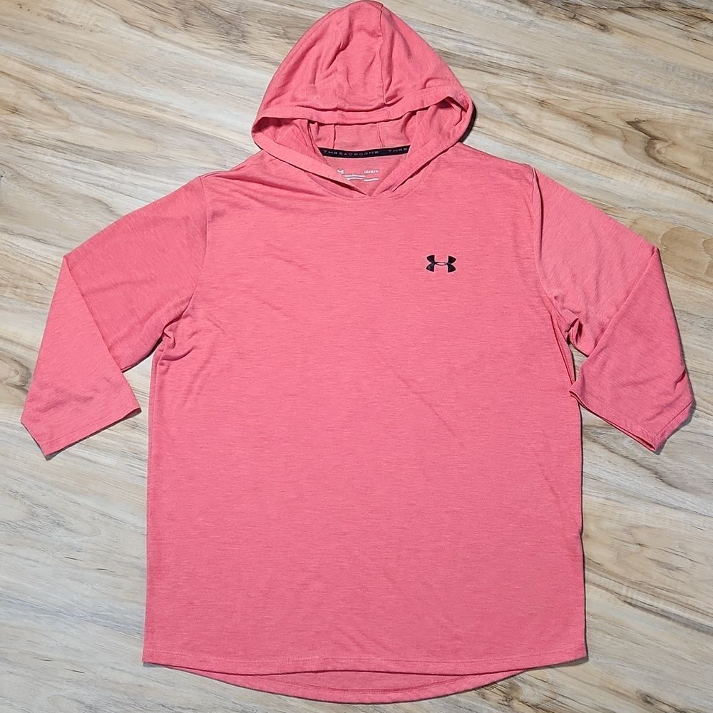 🔺️Under Armour Red Lightweight Hooded Athletic 3/4 Sleeve Top Large